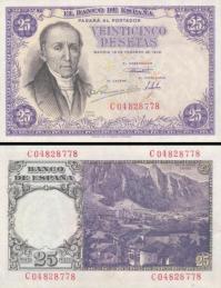 *25 Pesetas Španielsko 1946, P130a XF/AU - Kliknutím na obrázok zatvorte -